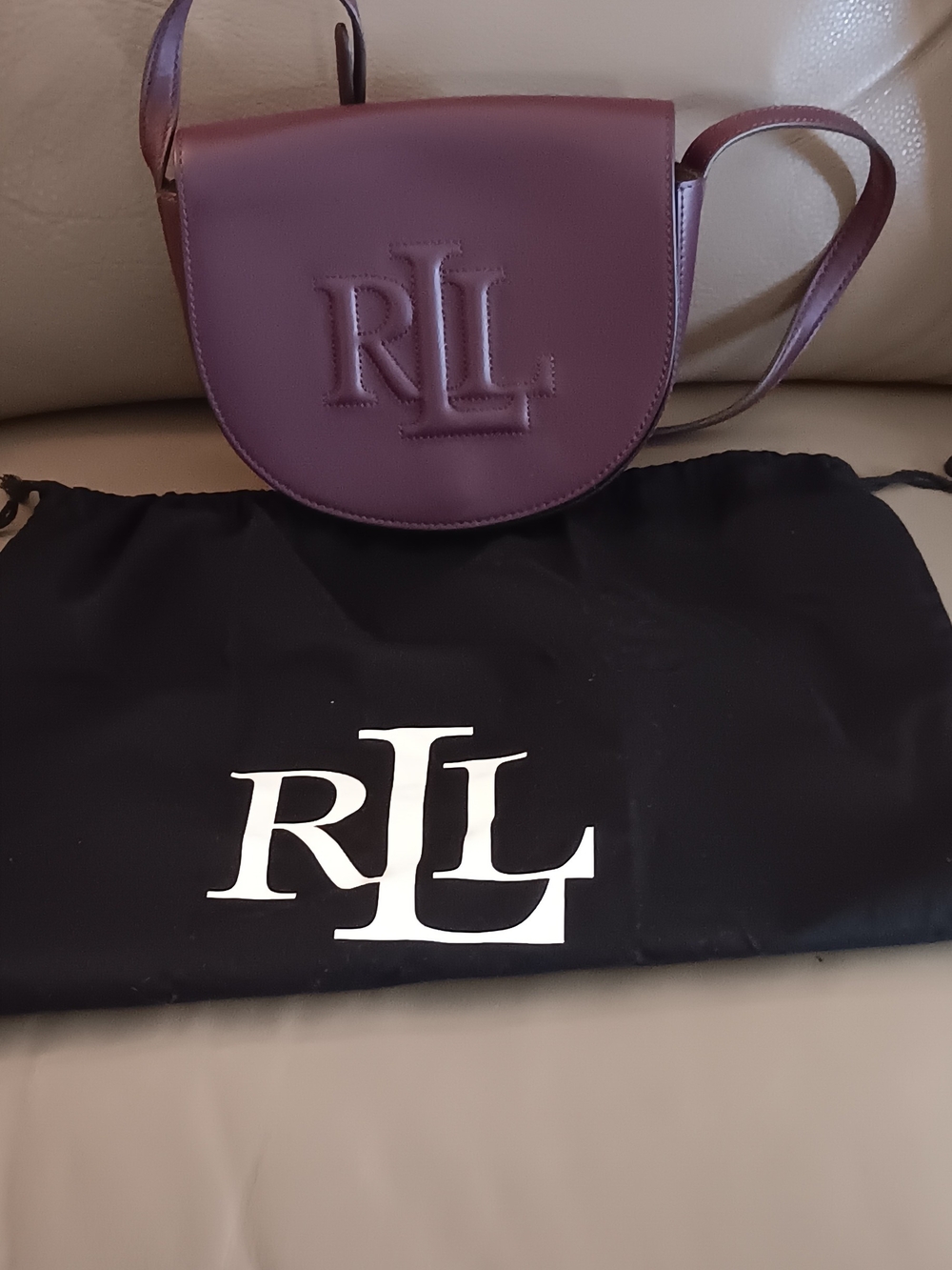 Ralph Lauren Plum Leather Saddle Crossbody Bag